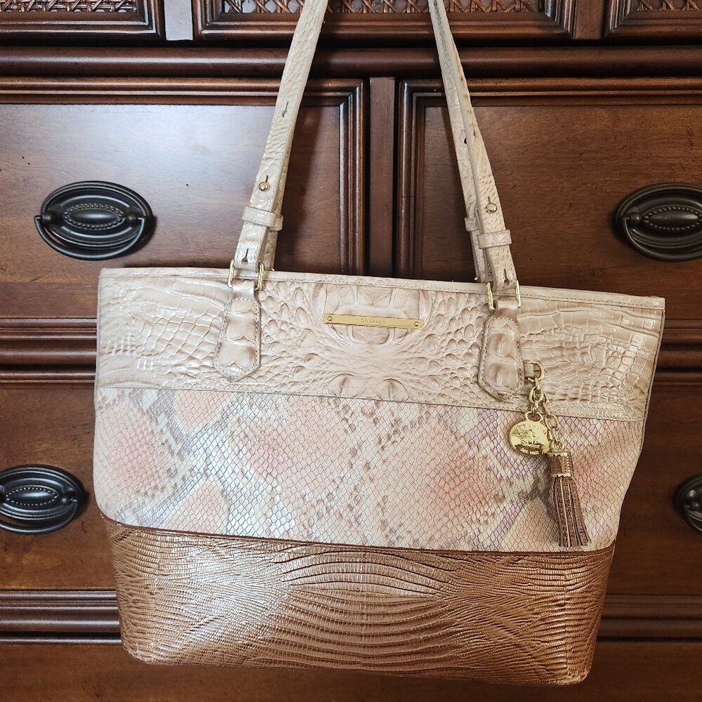 Brahmin Asher Tote Cream, Brown, Pink